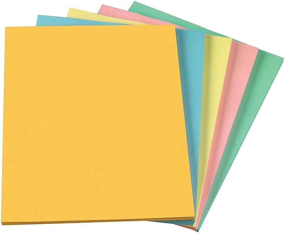 Staples Pastels Colored Copy Paper, Assorted, 8.5 x 11 inch Letter Size, 20lb Density, 30% Recycled, Acid-Free, Pink Green Gold Blue Canary Yellow, 400 Total Sheets (679481) : Multipurpose Paper : Office Products