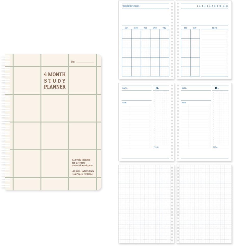 Plan d'étude Monolike Checkers avec agenda scolaire 4 mois et planificateur