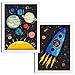 Produktbild Lilcastle | 2er Set Bilder Kinderzimmer Deko Junge Mädchen - Wunderbare Märchen Planeten des Sonnensystems - Weltraum Deko Planeten Raketen - Poster Kinderzimmer (A3)