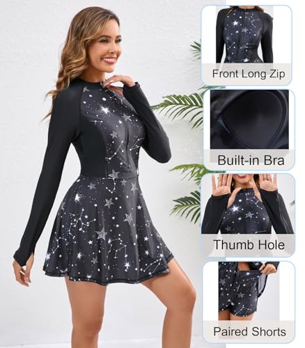 Women Two Piece Rash Guard Sets UPF50+ Swim Dress with Shorts2