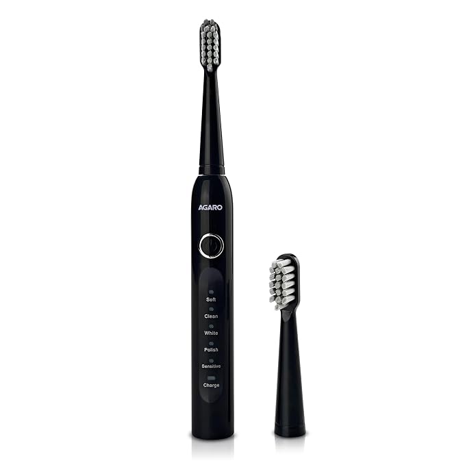 AGARO COSMIC ADVANCE Sonic Electric Tooth Brush For Adults With 5 Modes, 2 Brush Heads & Rechargeable With 4 Hours Charge Lasting Up To 25 Days, Power Toothbrush, (Black)