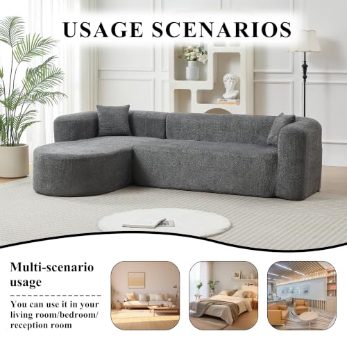 Image of Oversized Sectional Sofa with Chaise with 2 Throw Pillows, 109 inch Modern Luxury Chenille Sofa Extra Wide Seat L-Shape Curved Cloud Couch for Living Room (Left Chaise, Grey)