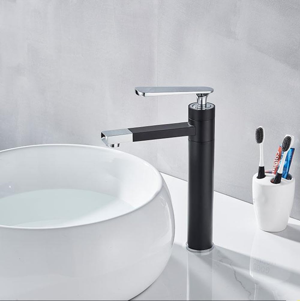Mitigeur de lavabo à rotation mécanique robinet de grue en laiton eau chaude froide noir