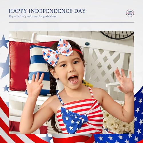 YanJie 4th of July Bows for Baby Girls Bows 0-6 Months Fourth of July Headband Hair Accessories Red Hair Bow Flage Toddler Patriotic Headband3
