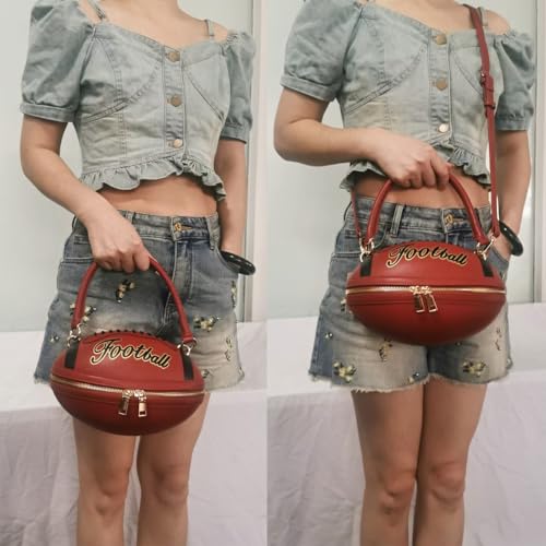 Image of Women Rhinestone Football Shaped Handbag Chain Crossbody Shoulder Bag Football Purse | Rugby, Unique, Novelty, Football