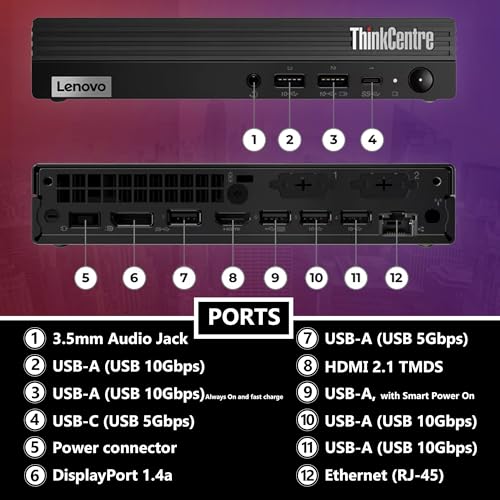 Image of Lenovo ThinkCentre Tiny M70q G5 Intel i5-14400T (Beats i7-13700T), 32GB DDR5 RAM, 1TB SSD PCIe, WiFi 6 + BT, RJ-45, DP Port, HDMI, Windows 11 Pro, Mini Business Desktop, 3YR Wty - Black