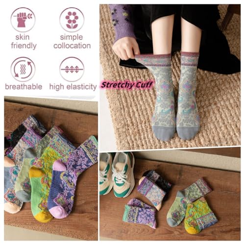 Cute Floral Socks for Women,Teen Girls Vintage Embroidered Frilly Floral Cotton Ankle Sock3