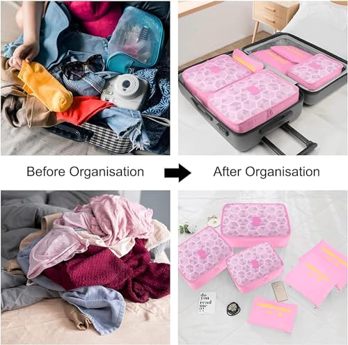Image of Handcuffs Travel Organizer Packing Cubes for Travel | Set of 6 Laundry Bags with Zippers and Mesh Panels | Luggage Organizer for Women | Useful Travel Gift Idea| Pink