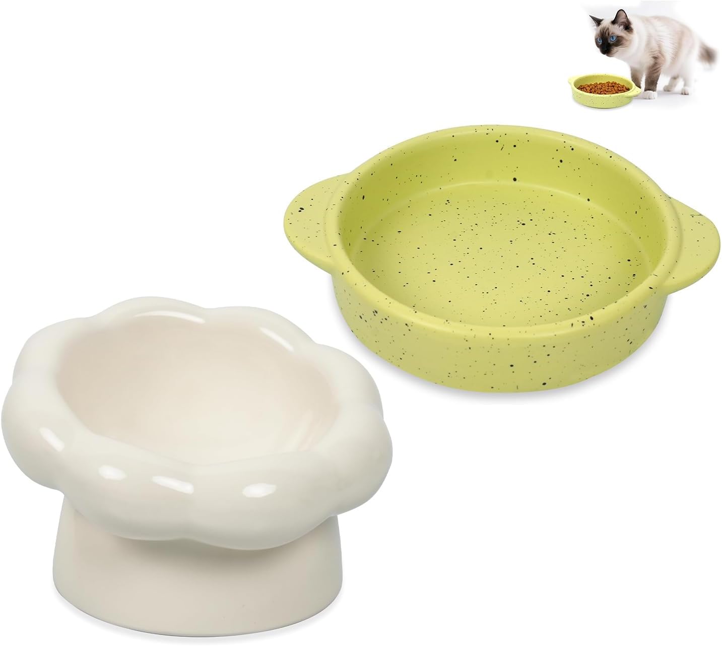 Ceramic Cat Bowls, 15°Tilted Cat Bowl for Indoor Cats, Anti-Vomiting and Whisker Friendly, Dishwasher and Microwave Safe
