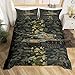 Tank Duvet Cover Set Full Size,Soldier Dirt Bike Camo Pattern Bedding Set 3pcs for Teens Boys Adults Room Decor,Army Strength Comforter Cover Retro Soft Quilt Cover with 2 Pillowcases,Green