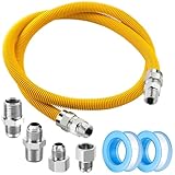 Puxyblue [2025 NEW] 48' Flexible Gas Line Kit for Dryer Stove Range Flexible Stainless Steel Gas Dryer Kit - 3/4' OD(5/8' ID) Dryer Gas Line with Connector 3/4' FIP & 1/2' MIP & 3/4' MIP Fitting