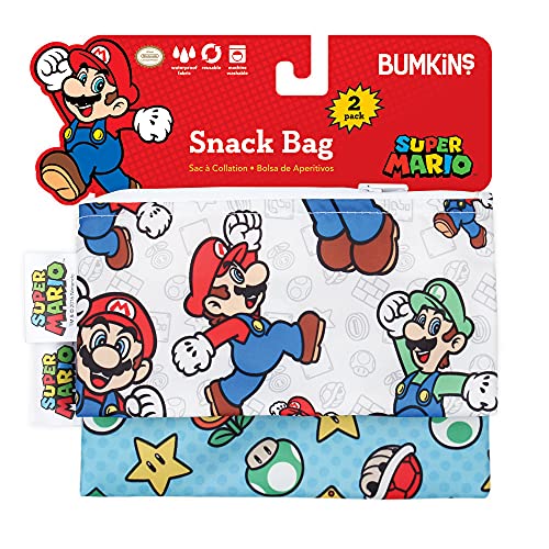 Bumkins Snack Bags, Reusable Fabric, Washable, Food Safe, Bpa Free - Nintendo Mario & Luigi (2-Pack) #TOP2