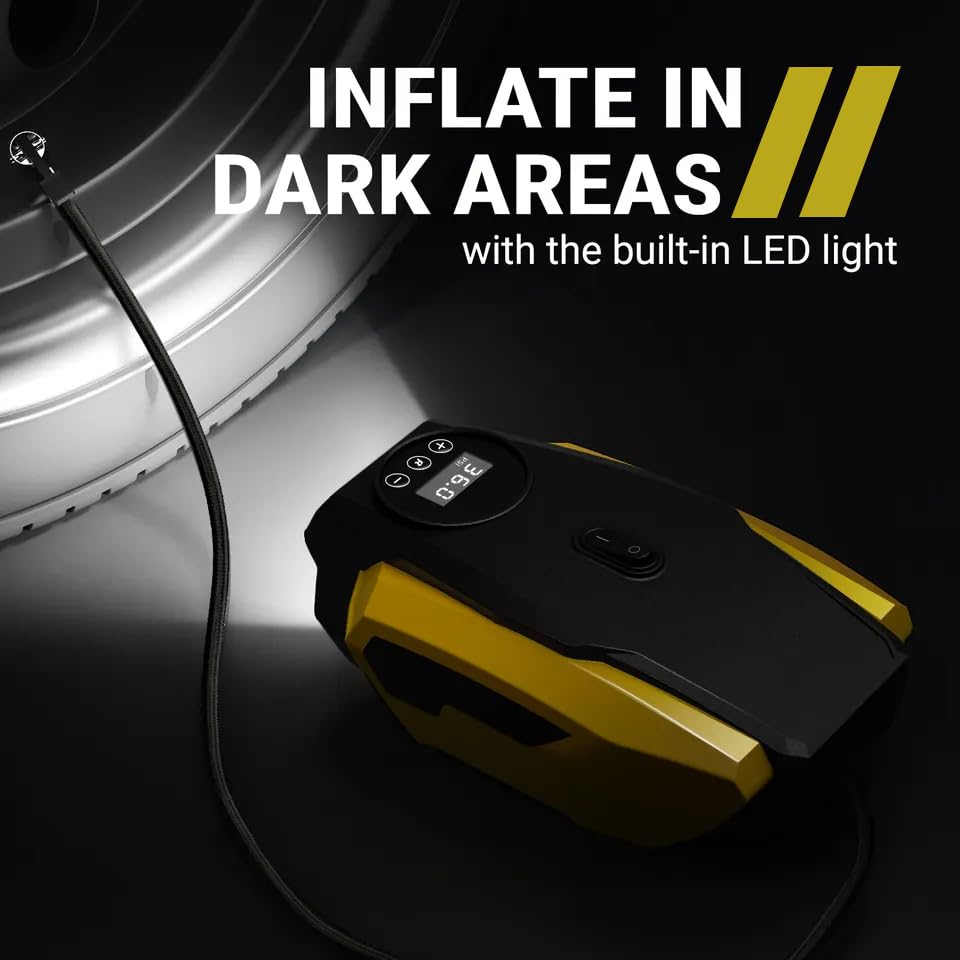 Image of Mrsdry 150psi Air Tyre Inflator for Car and Bike Pump Auto Stop (Yellow)