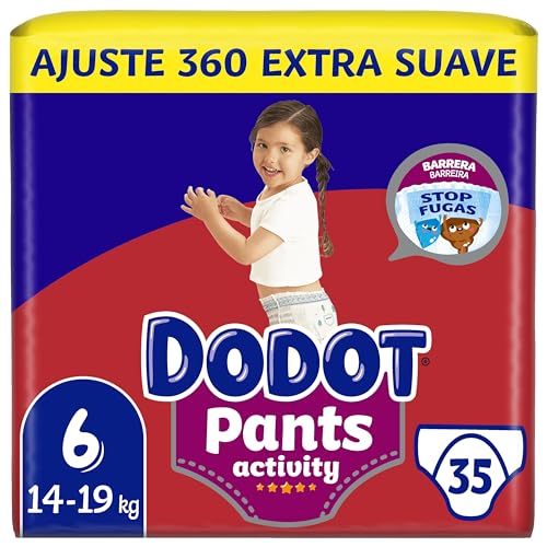 Dodot Activity Pants Pañal-Braguita Talla 6, 35 Pañales, 14kg-19kg, Con Barrera STOP Fugas Que Ayuda A Prevenir Fugas Traseras