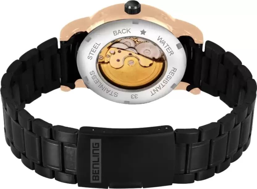 Image of Benling Skeleton Analog Automatic Watch for Men, Mechanical Movement, Leather Strap, Formal Casual Party Official Purpose