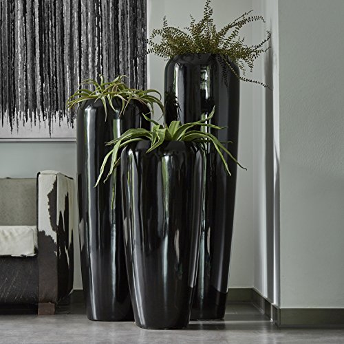 Moderne & Hochwertige Pflanzvase/Pflanzkübel - Klein: 75cm - Hochglanz Schwarz - Fiberglas - Mit Einsatz - Indoor & Outdoor - Wetterbeständig & Frostsicher - Vase/Kübel Cover