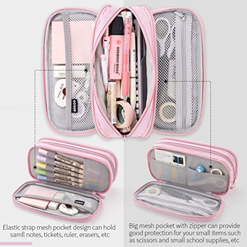 Cicimelon Pencil Case Big Capacity Handheld 3 Compartments Pencil Pouch Portable Large Storage Canvas Pen Bag For Boys Girls Adults Students Business Office(Pink) #TOP3