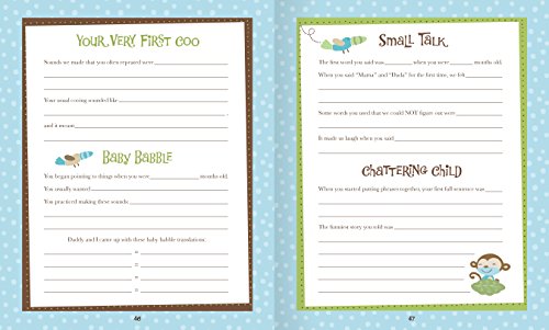 Baby Boy Memory Book Hardcover Record Babys First Five Years Diary Precious Moments Milestone Storage Box Keepsake Scrapbook Journal Photo Album Blue Monkey Animals Art By Jenny And Jeff Designs #TOP5