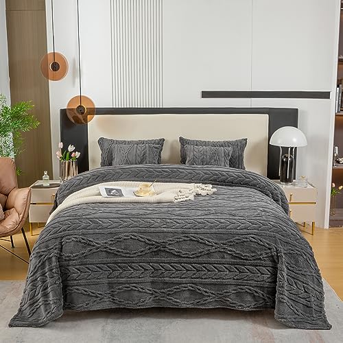 YUSOKI Sherpa Large Throw Blanket Single Layer,Light Weight(1.7lb),320GMS-3D Stylish Design for Gift Home Decor (Grey,50"x65") Grey-(without Pillows) Throw (50" x 65")
