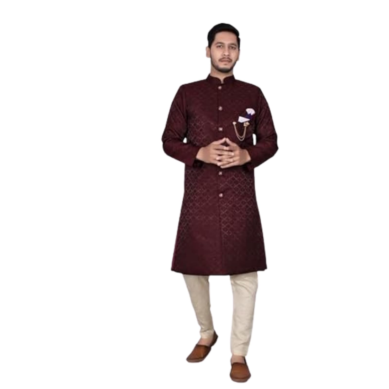 Mens Ethnic Wear Marron Traditional Indo Western Set