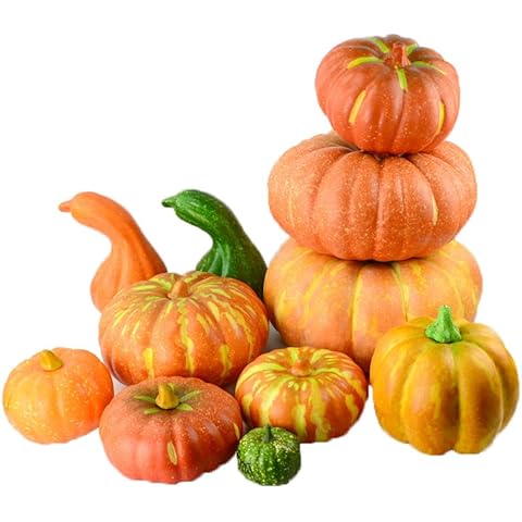 AzurLolif Orange Artificial Pumpkins, Harvest Decor Foam Pumpkin 8 PCS Set for Halloween Thanksgiving Fall Decorations, Realistic Faux Pumpkins for Festive Home Decor Cover