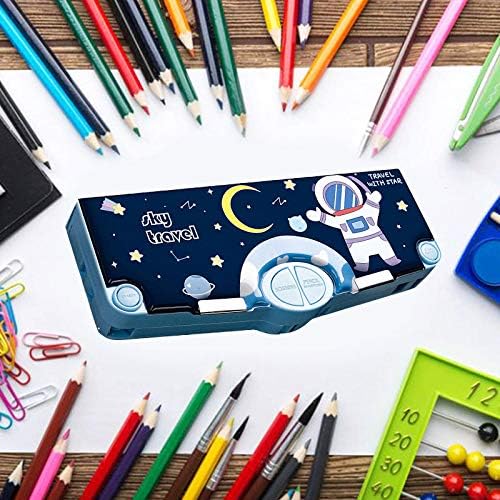 Miniatura 6 de Minache Estuche multifunción para lápices, caja de lápices con 2 compartimentos para estudiantes, juego de papelería con patrón de dibujos animados