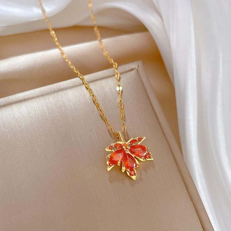 Maple Leaf Pendant Necklace for Women Sparkling Cubic Zirconia Fall Leaves Necklace Exquisite Thanksgiving Christmas Anniversary Valentines Jewelry Gifts - Image 5