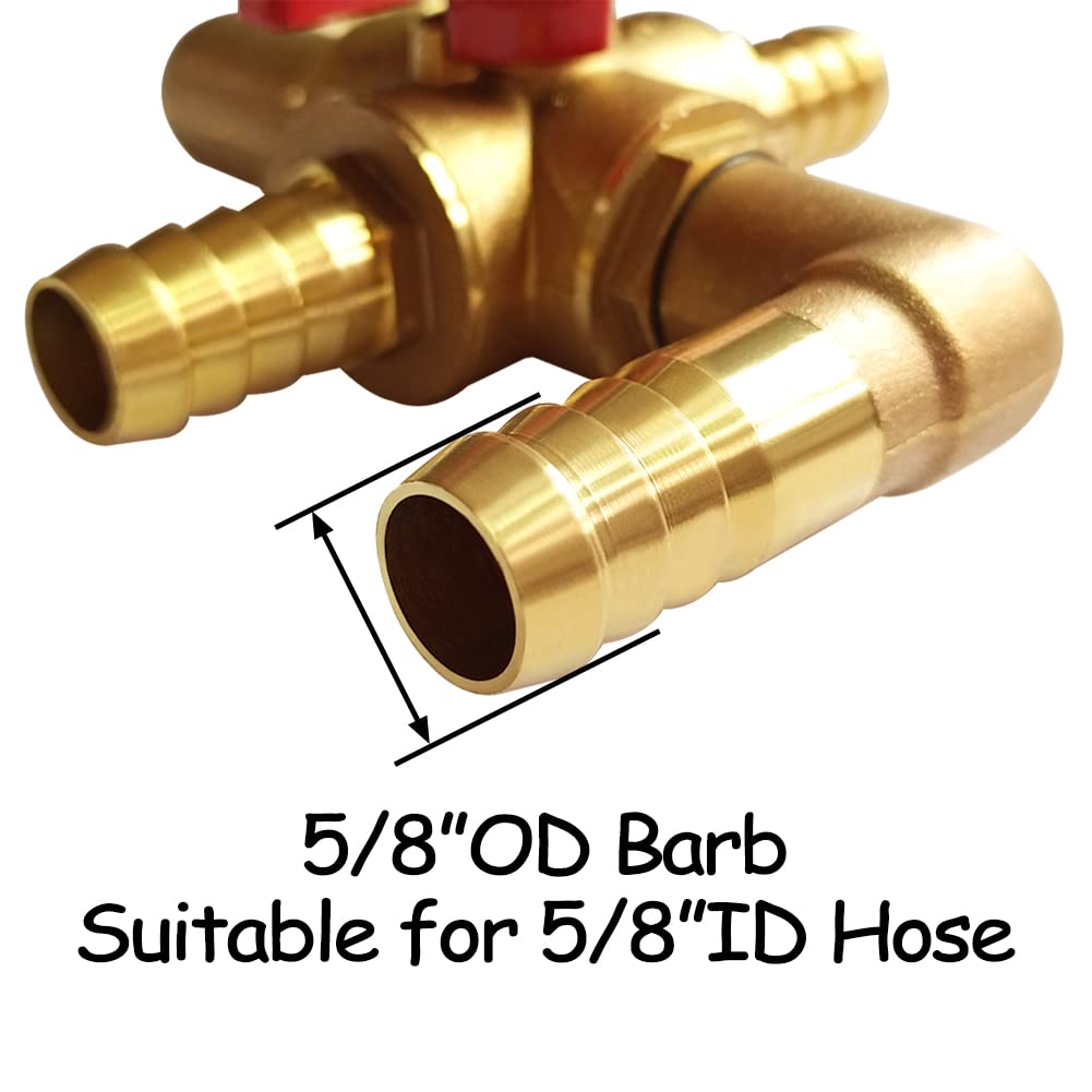 Uenede Solid Brass 5/8 Inch Heater Control Valve, Car Heater Air Conditioning Ball Valve With Switch 5/8" Hose Barb Automotive Heater Bypass Valve Fitting