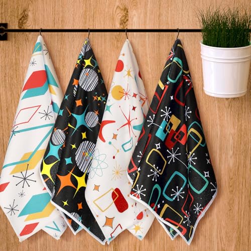 Image of Bencailor 6 Pcs Black Geometric Kitchen Towels Decorative Sets Dish Towels Absorbent Fast Drying Hand Tea Vintage Hanging Reusable Cleaning Dishcloths for Cooking Farmhouse Bathroom Accessory