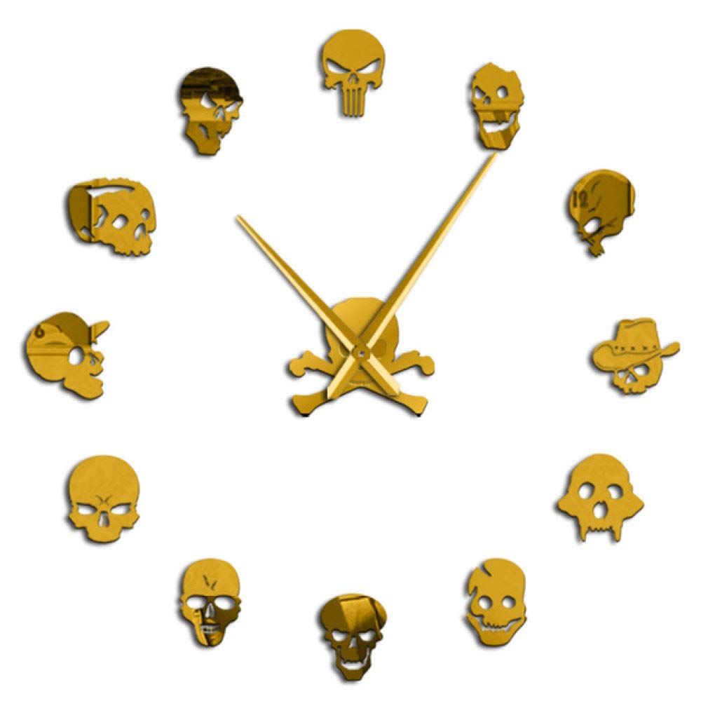 Grande montre murale art mural horreur or luxe 47 pouces têtes de crâne