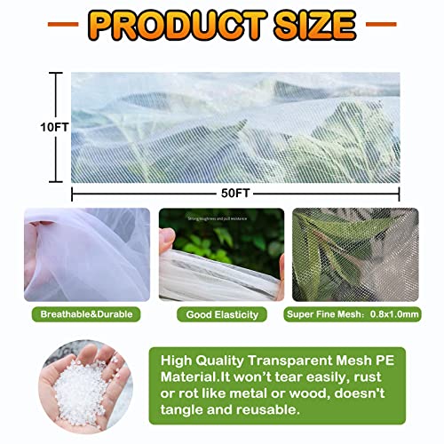10X50Ft Garden Netting,Fine Garden Mesh Netting Pest Barrier Bird Netting Mosquito Net Garden Bed Row Cover Nylon Net Fabric For Vegetables Plants Fruit Trees Flowers (10X50Ft) #TOP1