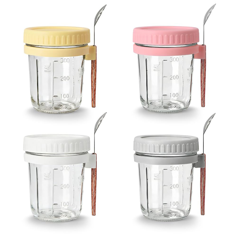 Photo 1 of ***SPOONS MISSING***JBESUHI 4 Pack 16 Oz Overnight Oats Containers with Lids & Spoons - Glass Mason Jars with Airtight Lids, Reusable Jars for Milk, Cereal & Fruit***SPOONS MISSING***