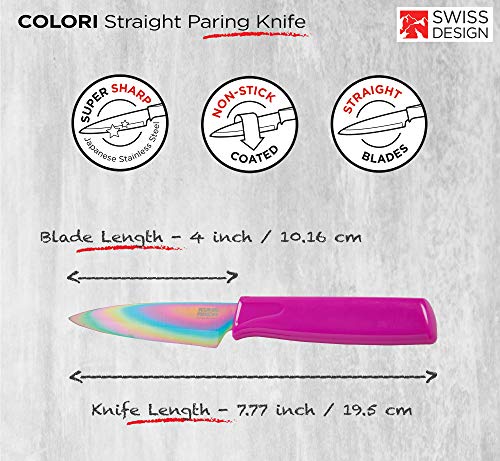 Kuhn Rikon Colori Non-Stick Straight Paring Knife With Safety Sheath, 4 Inch/10.16 Cm Blade, Unicorn #TOP1