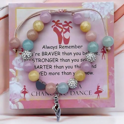 Image of DOLON Colorful Stones Handmade Crystal Ballet Charm Bracelet First Recital Stage Performance Dance Competition Encouragement Gift for Her