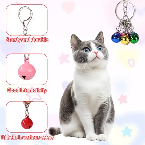 Sinbana 18pcs Pet Bells for Cat & Dog Collar, Small Jingle Bells for Puppy Kitten with 2pcs Keychains Pet Pendant Charm Safety Tracking Accessories