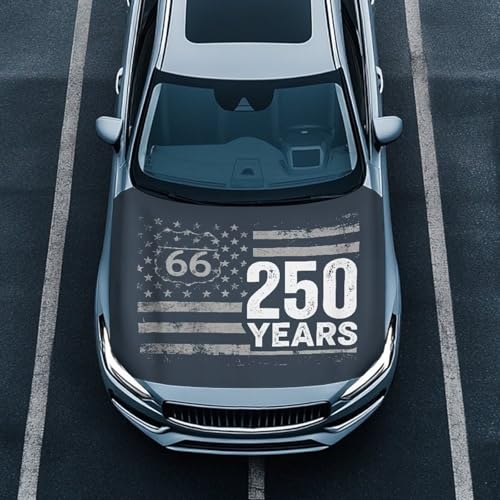 Image of Route 66 250 Years Car Hood Cover Car Hood Wraps Auto Banner Stretchable Auto Decorative Accessories for Compact Sedans SUV Trucks (59x39 Inch)