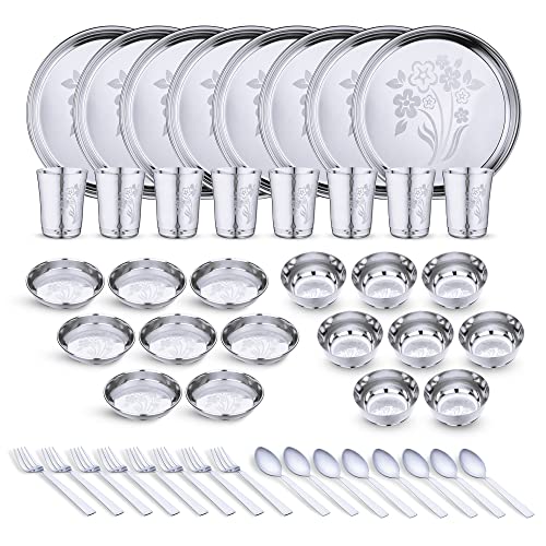 Limetro Steel Flower 3 Dinner Set (Set of 48- Serves 8)