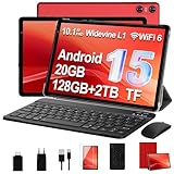 SKYEGG Tablet 10 Pulgadas 128 GB ROM–Ampliable hasta 2 TB, Android 15 con Gemini AI, 20 GB RAM, WiFi 6, Widevine L1, con Teclado, Ratón y Funda – Roja