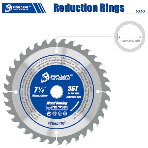 PAYA TOOLS 7-1/4-Inch 36-Tooth Circular Saw Blade,TCT ATB Framing Blade,20mm Bore(16mm Reduction Ring Included) for Wood Fast Cutting - Thumbnail 4