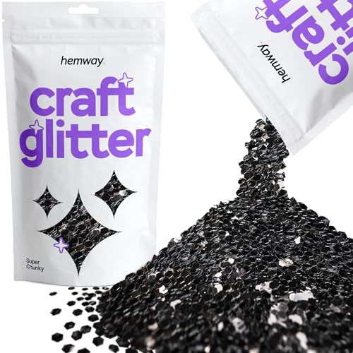 Hemway Craft Glitter Black 100g Super Chunky Glitter for Crafts, Resin, Cosmetic, Nail, Face, Body, Festival, Tumblers, Art, Candle, Crafting