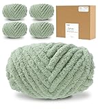 Bulky Chunky Yarn for Hand Knitting Blanket – #10 Jumbo Knitting Yarn, 1 Inch Thick Chenille Jumbo Yarn, No Knots Soft Machine Washable, Super Bulky Yarn 4 Pack for Crochet, Arm Knitting & Crafts