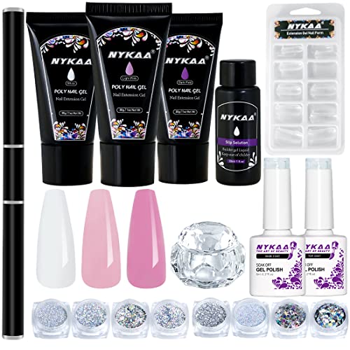 NYKAA Poly Nail Extension Gel Kit, 8 box Glitter Powder, Pink Clear Nail Enhancement with Slip Solution and All-in-one French Nail Art Design Beginner Kit 1
