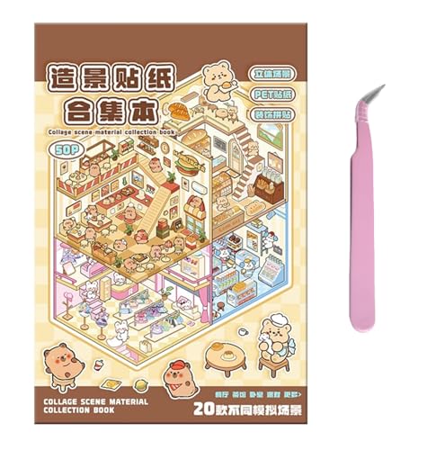 20 Set DIY 3D Sticker Scene Collection Book,Fun DIY House Stickers for Kids Make Your Own Warm Home,Cake Shop,Burger Shop,Therapy for Adult for Relief Stress Pass The Time