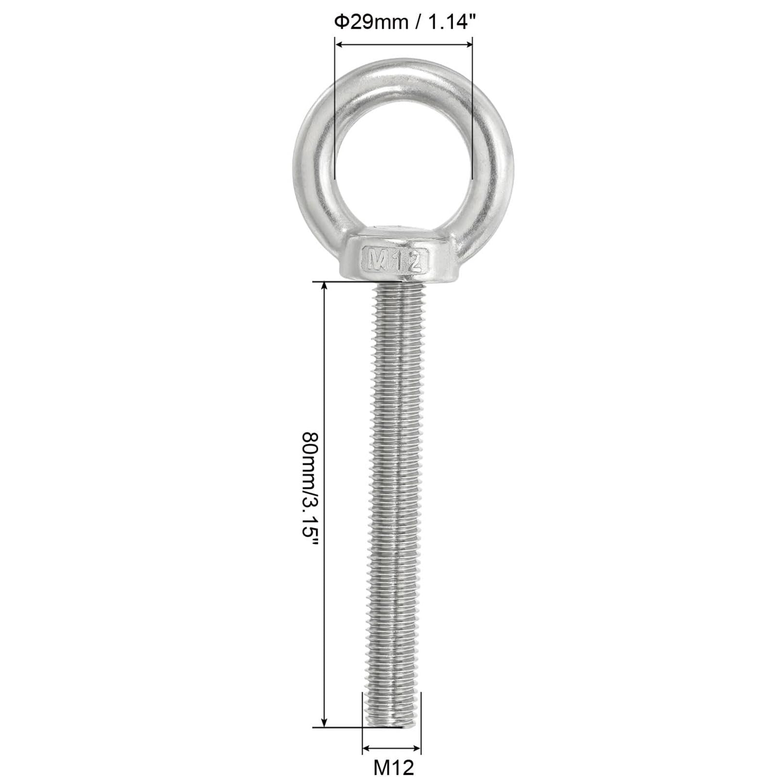 TA-VIGOR 2Pcs M12 x 80mm Lifting Long Eye Bolt, 304 Stainless Steel Wall Expansion Anchor Bolts - Image 2