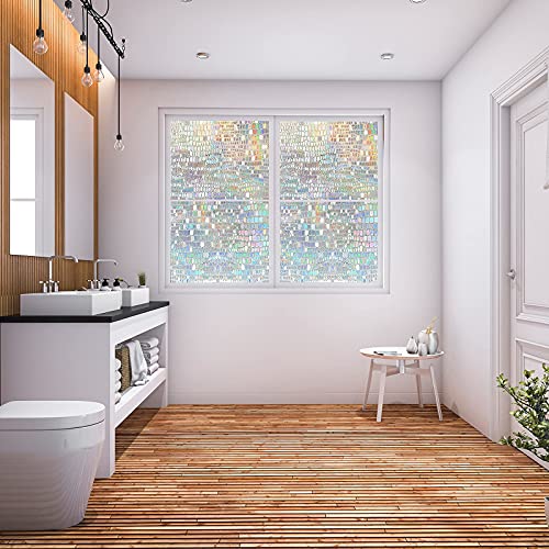Myronsa Rainbow Privacy Window Film 3D Decorative Glass Window Clings Non Adhesive Static Decals，Removable Home Uv Blocking Heat Control Sticker 23.6" X 78.7"(60X200Cm) #TOP3