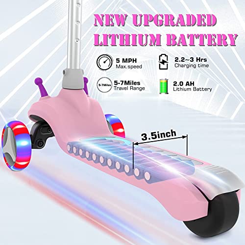 Kid Electric Scooter, 3 Wheel Electric Toddle Scooter For Kids, 3 Adjustable Height, Flashing Led Wheels & Lean-To Steer Design, Long Battery Life Electric Kick Scooter Ages 2-8 #TOP1