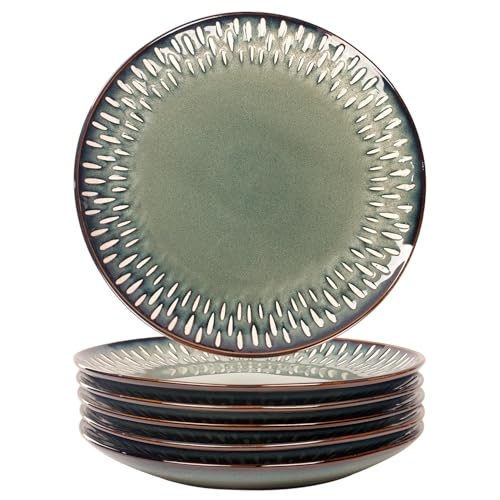 jinsongdafa 7.9-Inch Porcelain Plates Set, for Appetizer, Dinner Plates, Salad, Dessert, Snacks, Serving Plate Set of 6, Microwave and Dishwasher Safe, apply Home, Restaurant