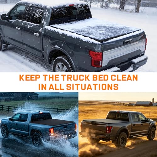 Image of RHOBRA Soft Quad-Fold Truck Bed Tonneau Cover Compatible with 2007-2026 Chevy Silverado /GMC Sierra 1500 5.8 ft Bed, 26.5oz Vinyl Soft Truck Bed Cover, Weather Resistant Bed Cover