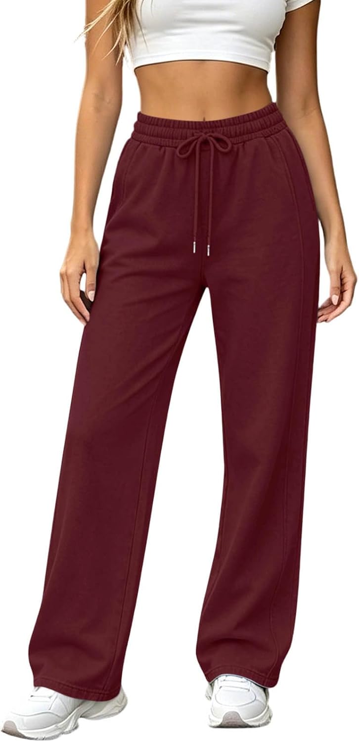 Womens Wide Leg Sweatpant Elastic Waist Drawstring Baggy Pants Open Bottom Relaxed Fit Casual Jogger Trousers