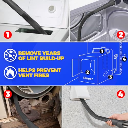 Image of Holikme Dryer Vent Cleaner Kit Vacuum Hose Attachment Brush,Black